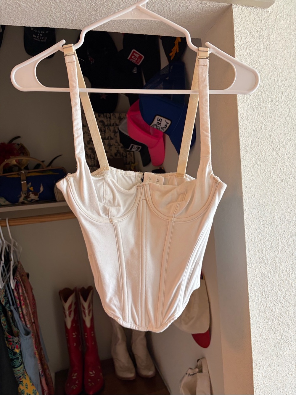 SKIMS Cream Structured Corset Tank Top